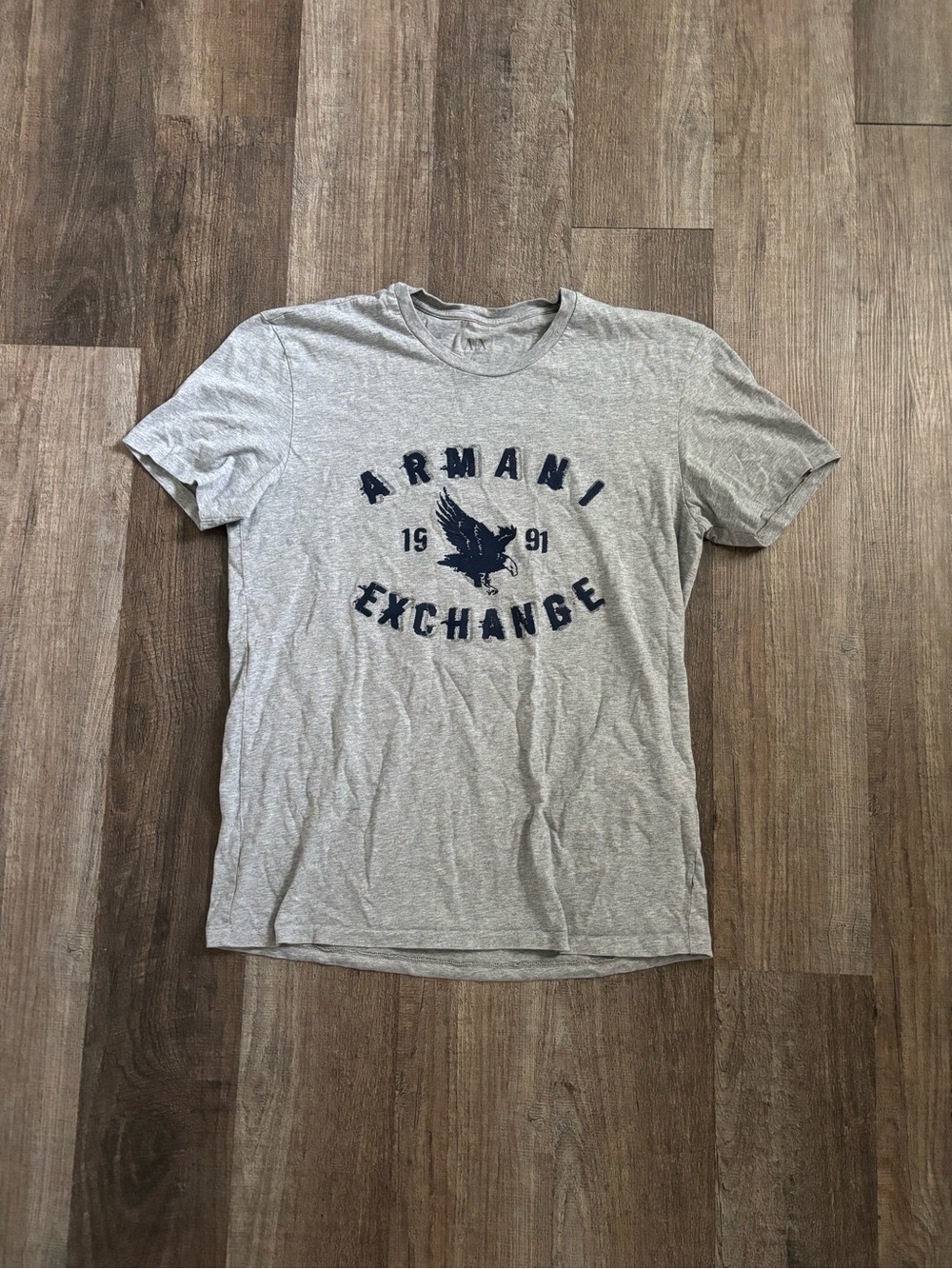 Armani Exchange Light Gray Tee with Navy Logo Eagle